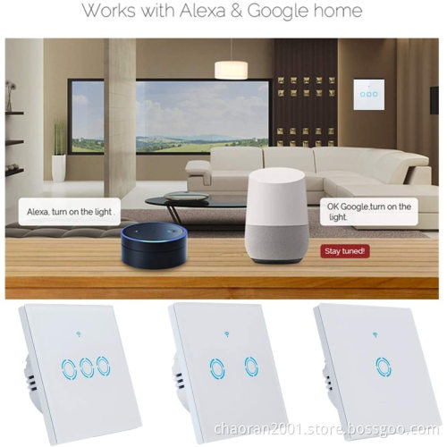 EU UK Google Assistant Wifi Smart Home Amazon Touch Wifi Wall Switch Smart Wall Light Switch 3 Gang Light Switch
